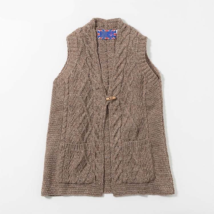 [JM COOPER] 英国製 レディース アラン模様 ベスト ライトブラウン M