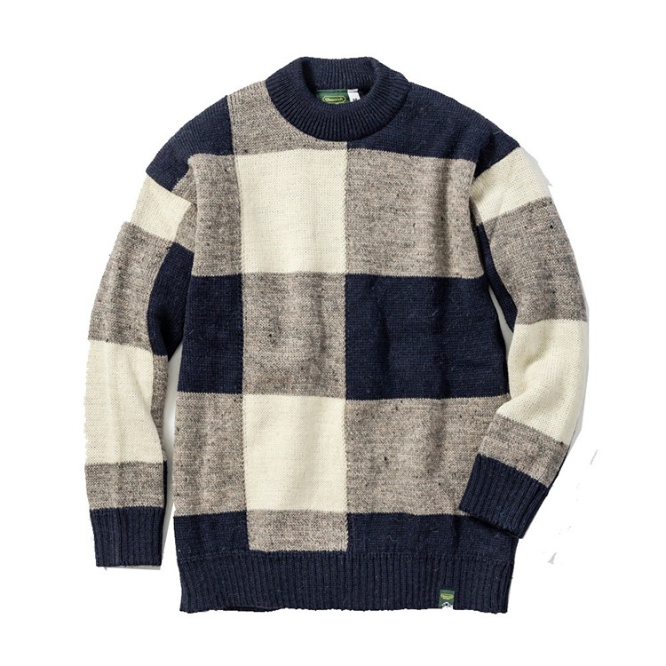 [Glencroft] 英国製 ニューボックスチェック セーター ネイビー L