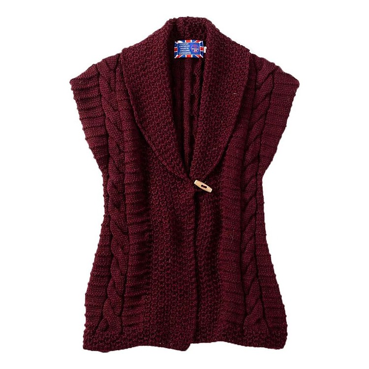 [JM COOPER]英国製ロング丈ショールベスト　バーガンディ　L
