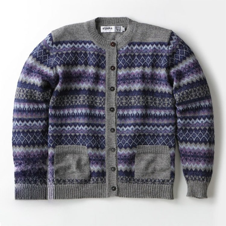 アルパカレディースフェアアイルカーディガン パープル M