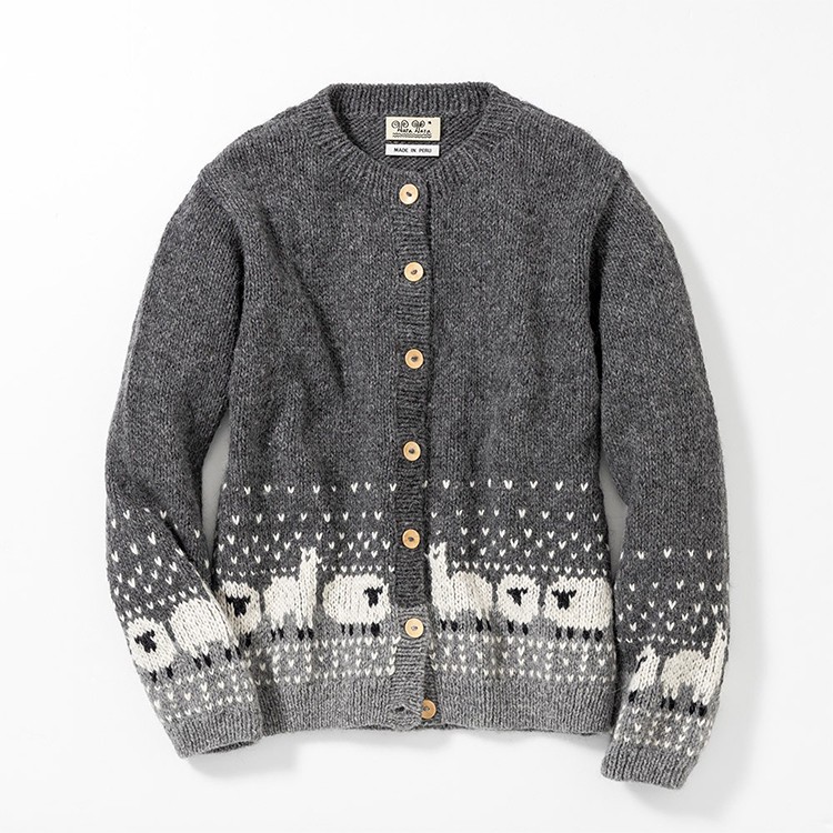 [warawara]ペルー製手編みアルパカひつじカーディガン　グレー　L