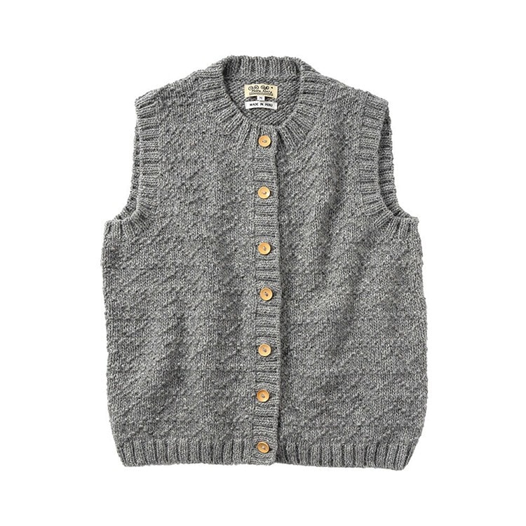 [warawara]ペルー製 手編みアルパカジグザグベスト グレー M