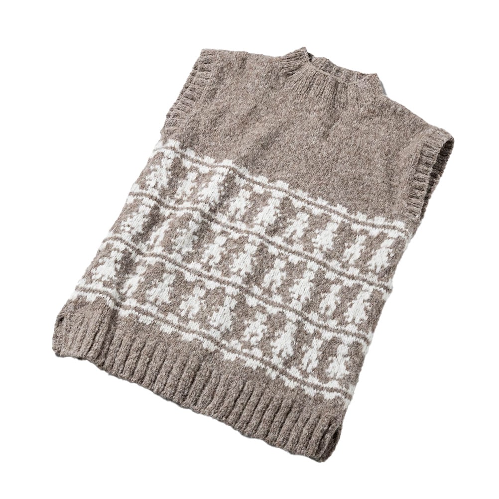 手編みキッズ柄 モックネックベスト モカ フリーサイズ