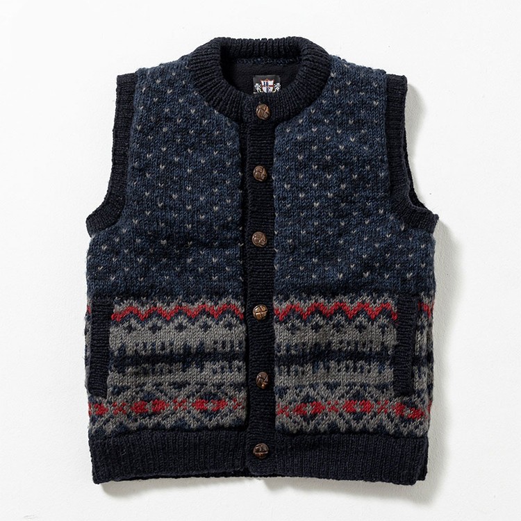 [Herringbone Club]ヒマラヤニット手編みベスト（ライニング付き）　L