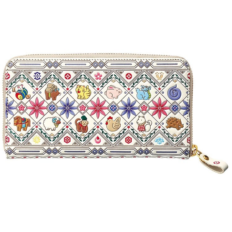 十二支めでたづくし 浅草文庫 高級牛革製長財布　ホワイト