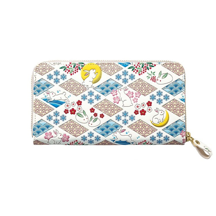 四季彩の福うさぎ 浅草文庫 高級牛革製長財布 ホワイト