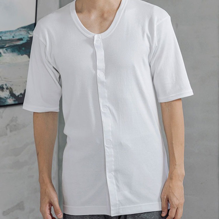 紳士 介護肌着 半袖前開きシャツ マジックテープタイプ 綿100％ 日本製 L [ネコポス便出荷]