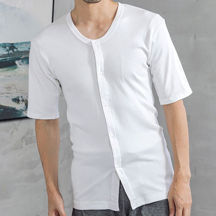 紳士 介護肌着 半袖前開きシャツ ホックタイプ 綿100％ 日本製 M [ネコポス便出荷]