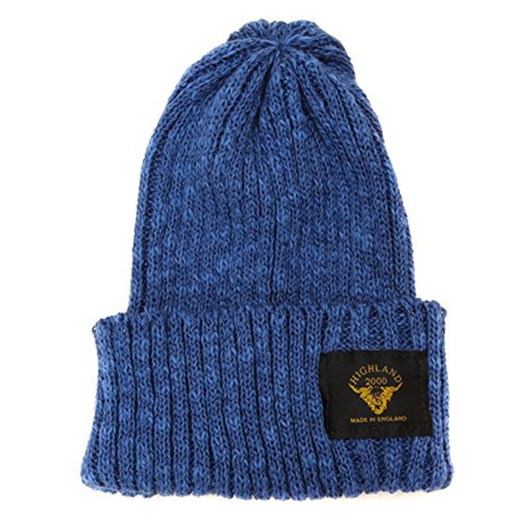 [HIGHLAND2000]英国製 コットン リブニット キャップ  ブルー [ネコポス便出荷]
