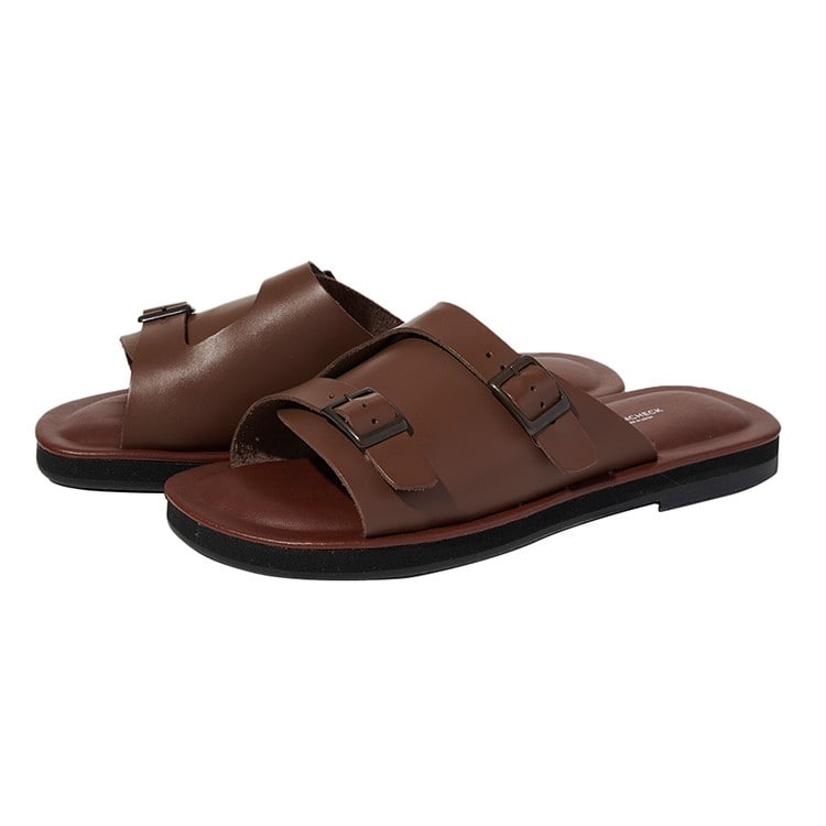 [GLENCHECK] 姫路レザー日本製モンクストラップサンダル ダークブラウン LL