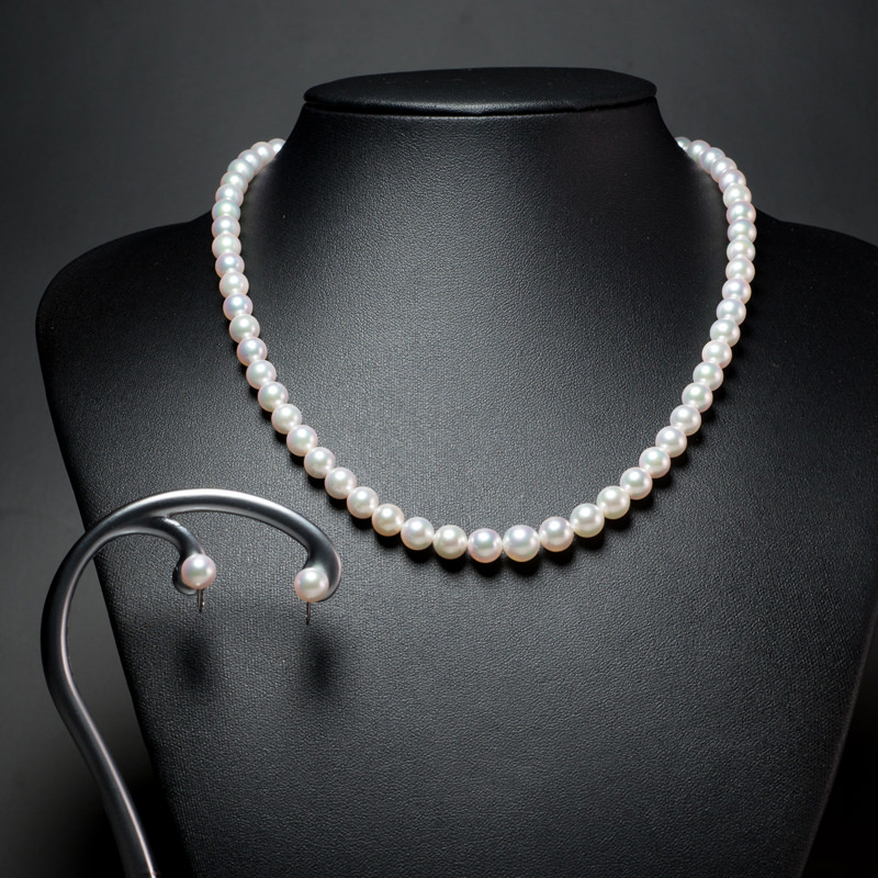 真珠ネックレス イヤリング(ピアス)セット〔ネックレス真珠6.0~8.0㎜約42cm・イヤリング(ピアス)真珠7.0~7.5mm〕 ピアス