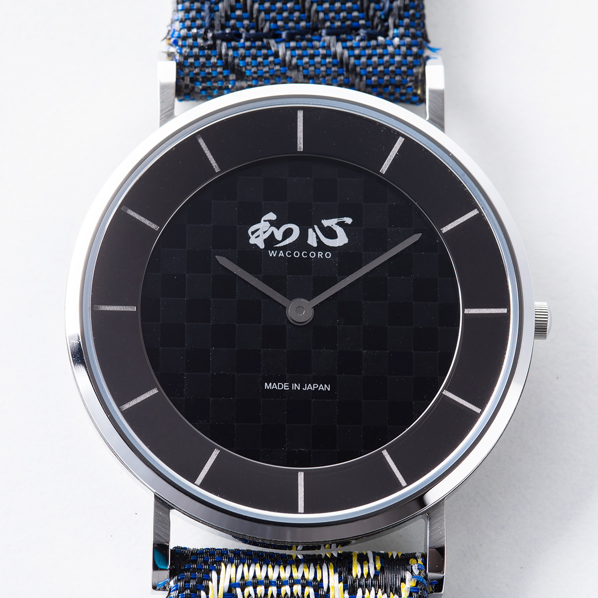 和心 畳縁バンド 薄型 日本製腕時計 市松模様 黒 〔全長約25cm・ベルト幅2cm〕