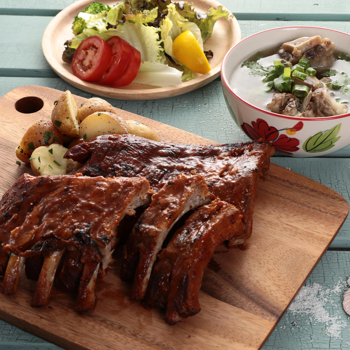 バーベキューセット アメリカン2種詰合せ 〔BBQベイビーバックリブ約300g×2、オックステールスープ580g×2〕