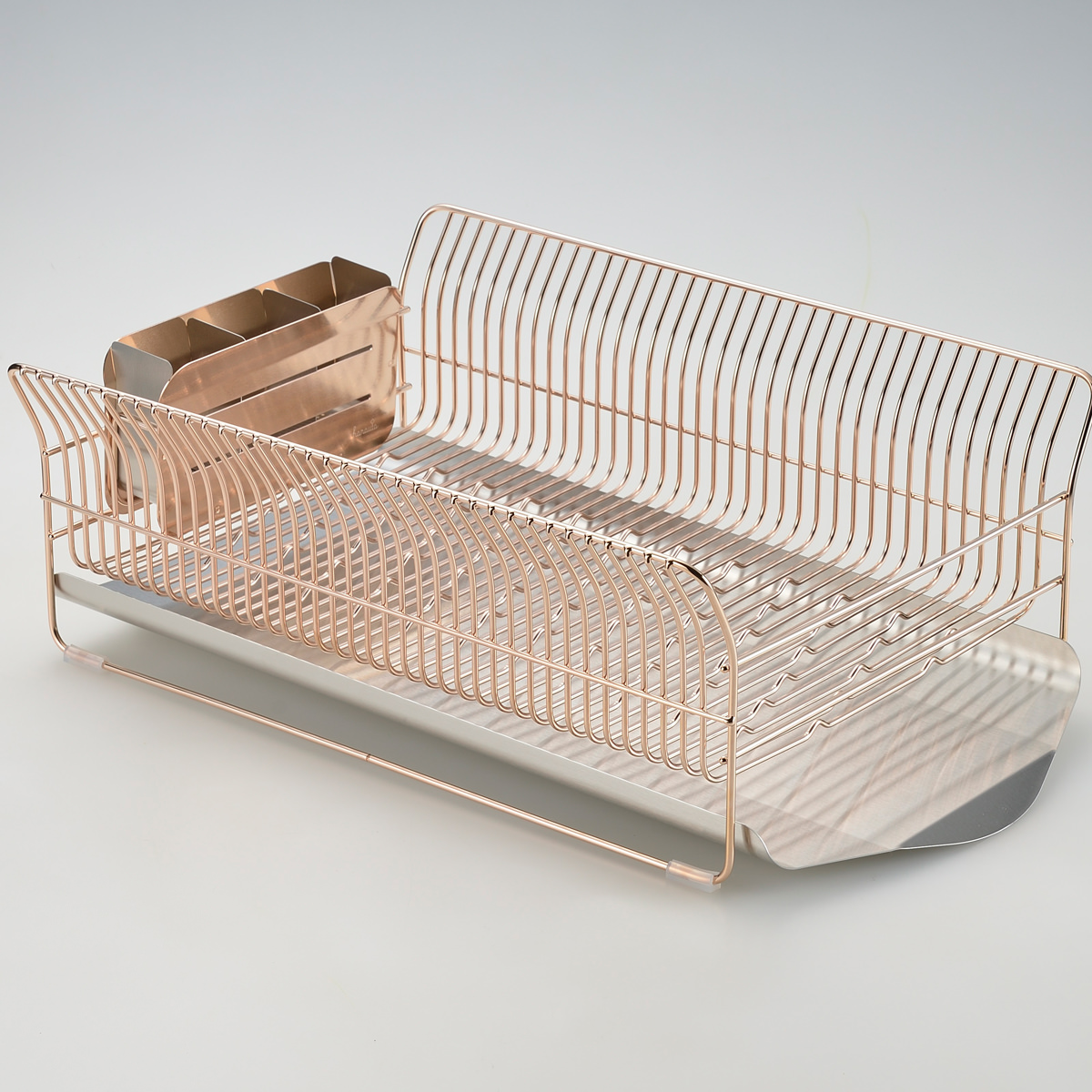 水切りラック 横置きタイプ ローズゴールド 〔外寸:約49.5×32.5×高さ17.0cm(トレイ含む)、重量:約2.32kg〕【沖縄県・離島 配送不可】