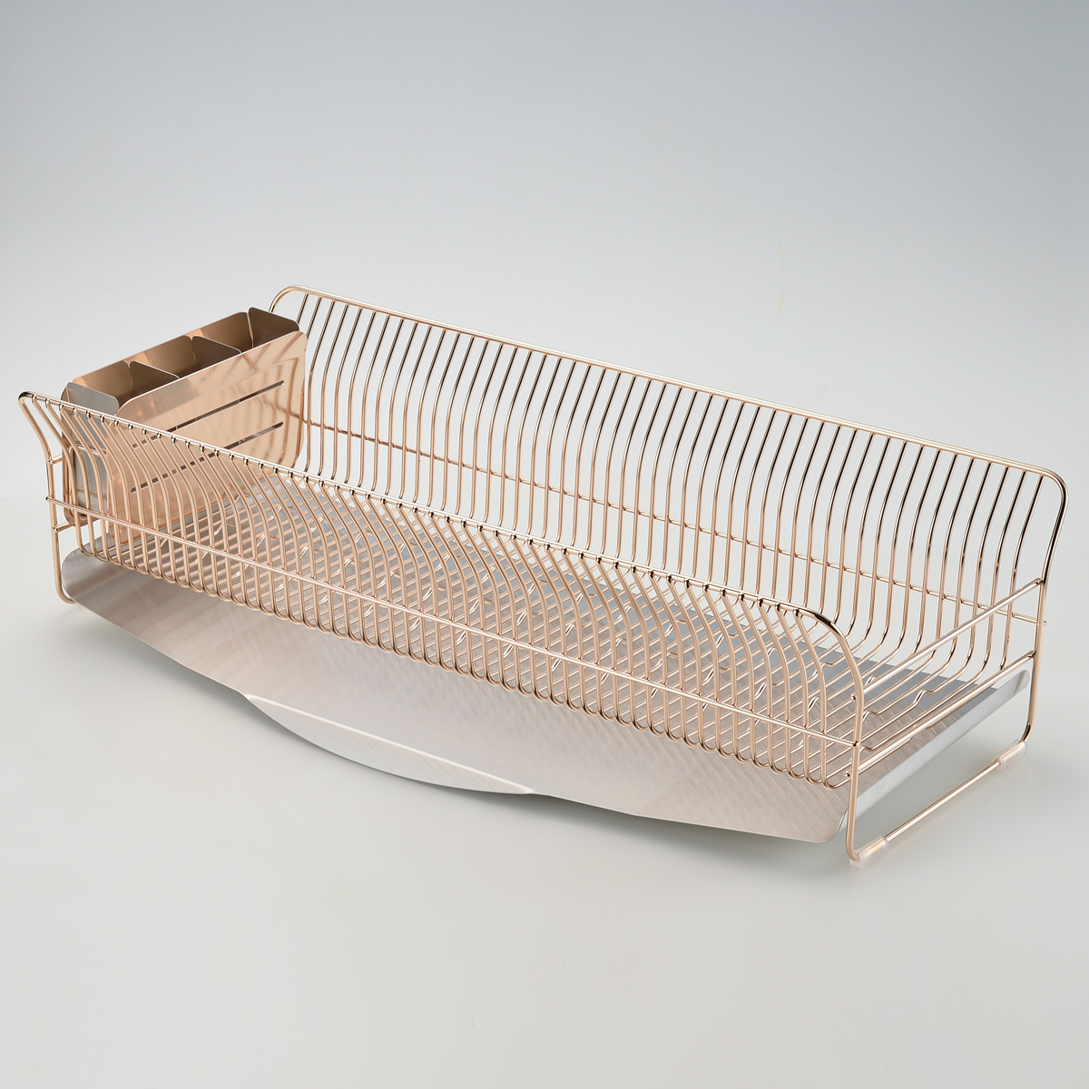 水切りラック 縦置きロングタイプ ローズゴールド 〔外寸:約24.5×57.0×16.0cm(トレイ含む)、重量:約2.41kg〕【沖縄県・離島 配送不可】