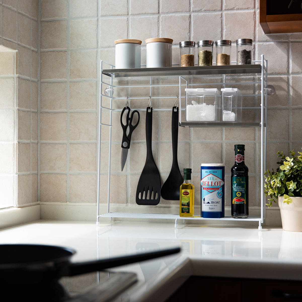 ステンレス天板 キッチンラック 〔約幅50.0×奥行14.5×高さ50.5cm(付属品含まず)、製品重量約1.26kg〕【沖縄県・離島 配送不可】 シルバー