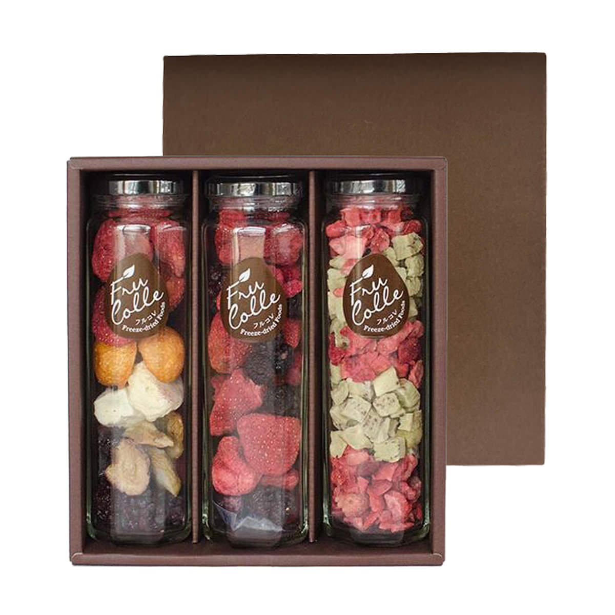 フルコレ フリーズドライ フルーツ 八角瓶 ギフトセット〔レインボー、MIXベリー、イチゴ/キウイ〕