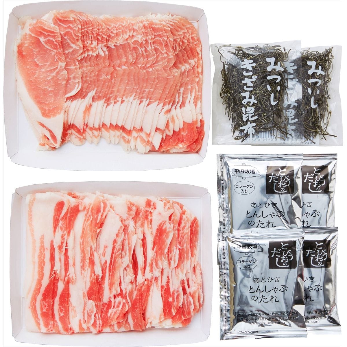 山形 平田牧場 金華豚ロース バラ肉しゃぶしゃぶ 2種計500g〔ローススライス300g、バラスライス200g、とびうおのだし50ml×4、きざみ昆布10g×2〕