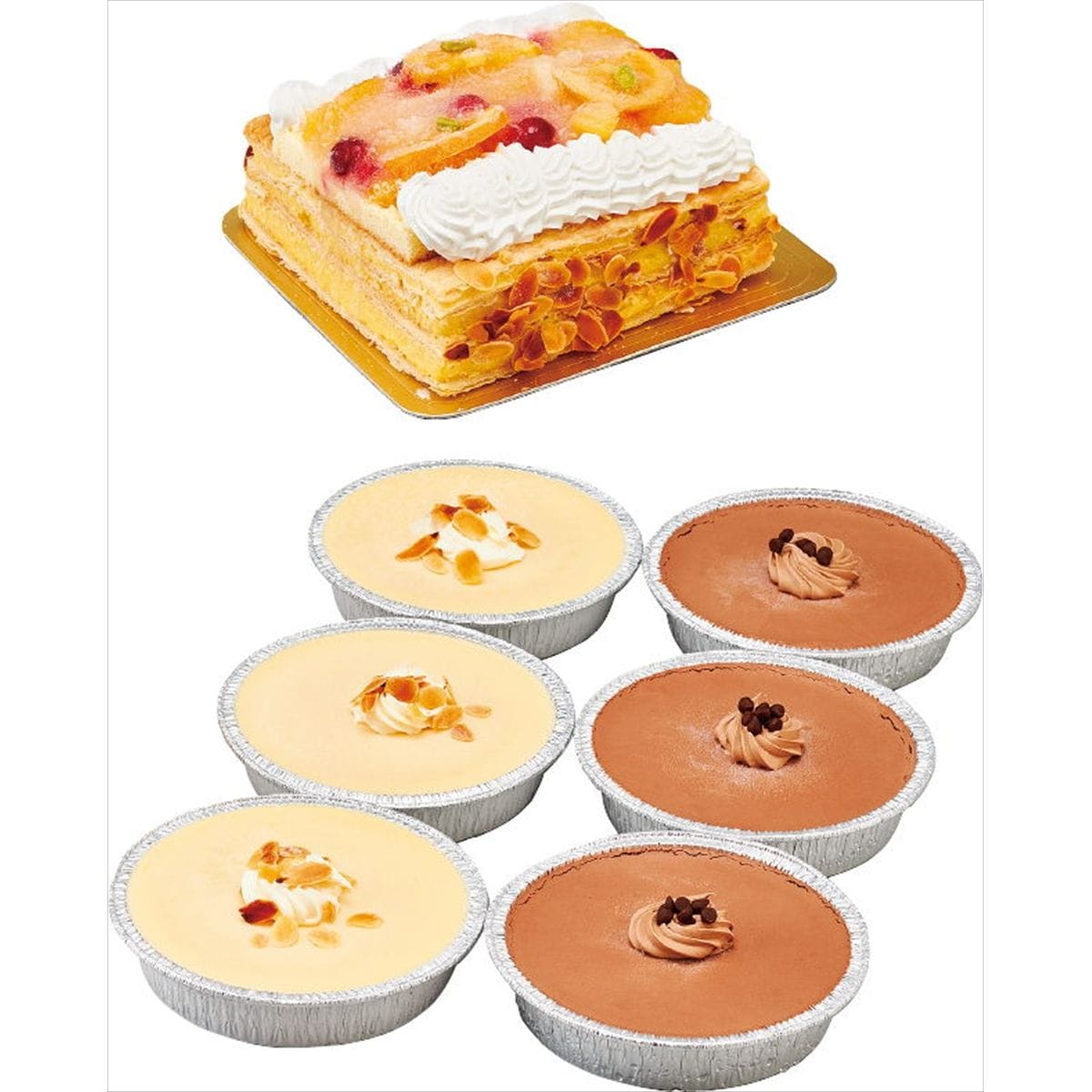 青山ランス 監修 3種のケーキセット〔フルーツミルフィーユ(約15cm角)×1、半熟チーズケーキ(直径約12cm)・チョコレートケーキ(直径約12cm)×各3 〕