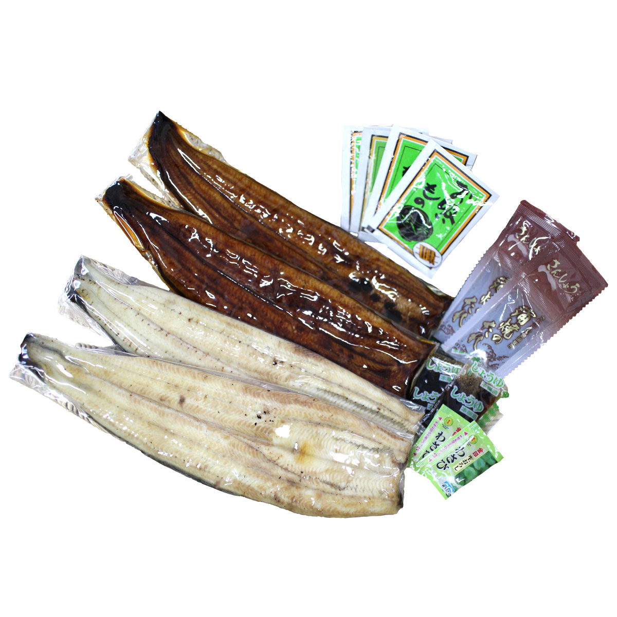 浜松 浜名湖 うなぎ蒲焼 白焼 4人前 長焼き 〔うなぎ蒲焼×2、うなぎ白焼×2、たれ山椒×2、醤油×2、わさび×2、粉末吸物×4〕【沖縄県・離島 配送不可】