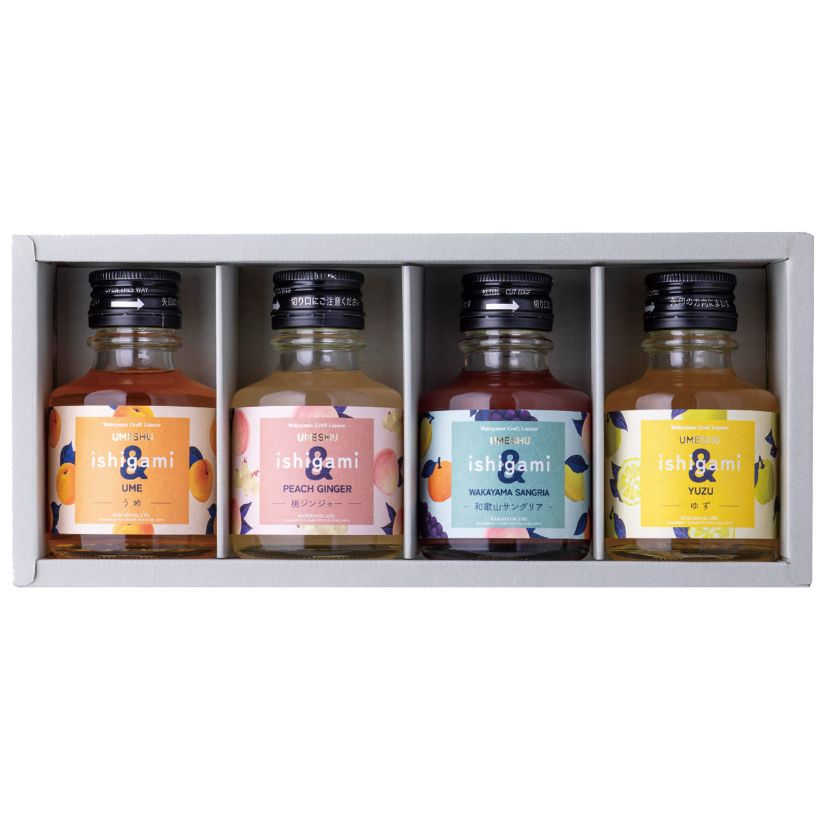 梅酒 ishigami & ミニボトル 4種 飲み比べ 〔うめ・桃ジンジャー・和歌山サングリア・ゆず 各90ml〕