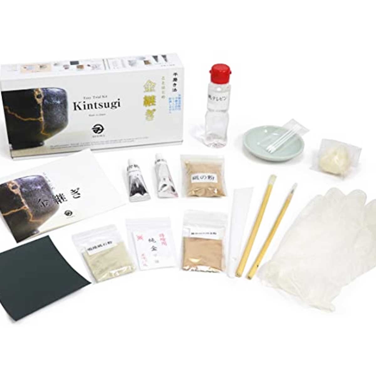 金継ぎセット 平磨き法 〔金継ぎ用生漆・練習用代用金粉など 道具一式〕