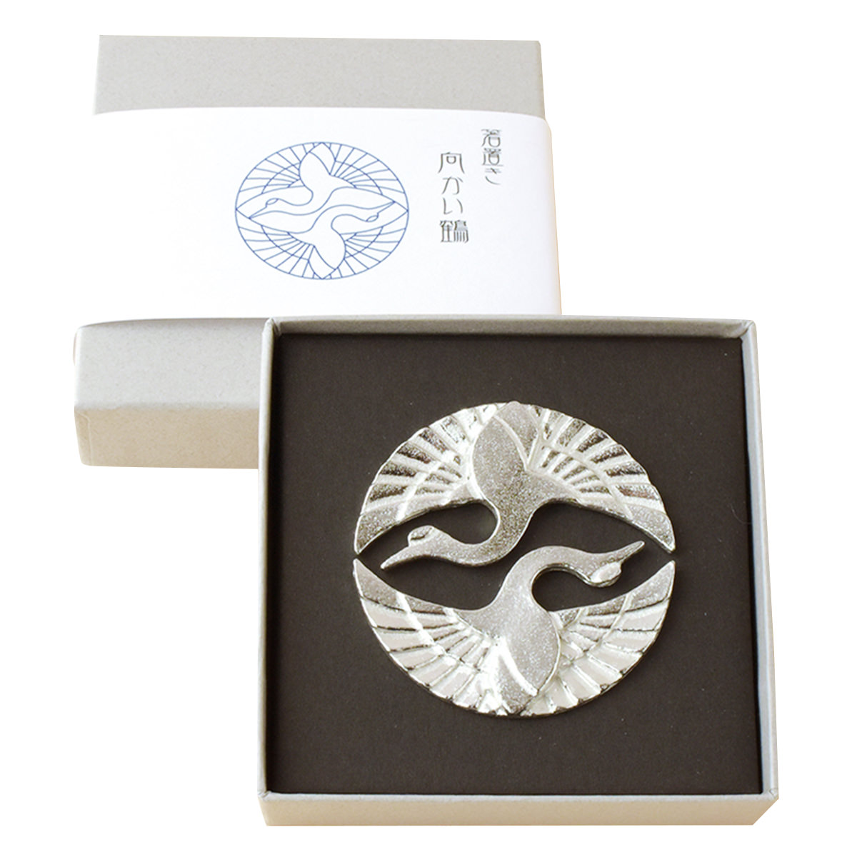 錫箸置き 向かい鶴 〔幅5×奥行2.8×高さ1cm×2個〕