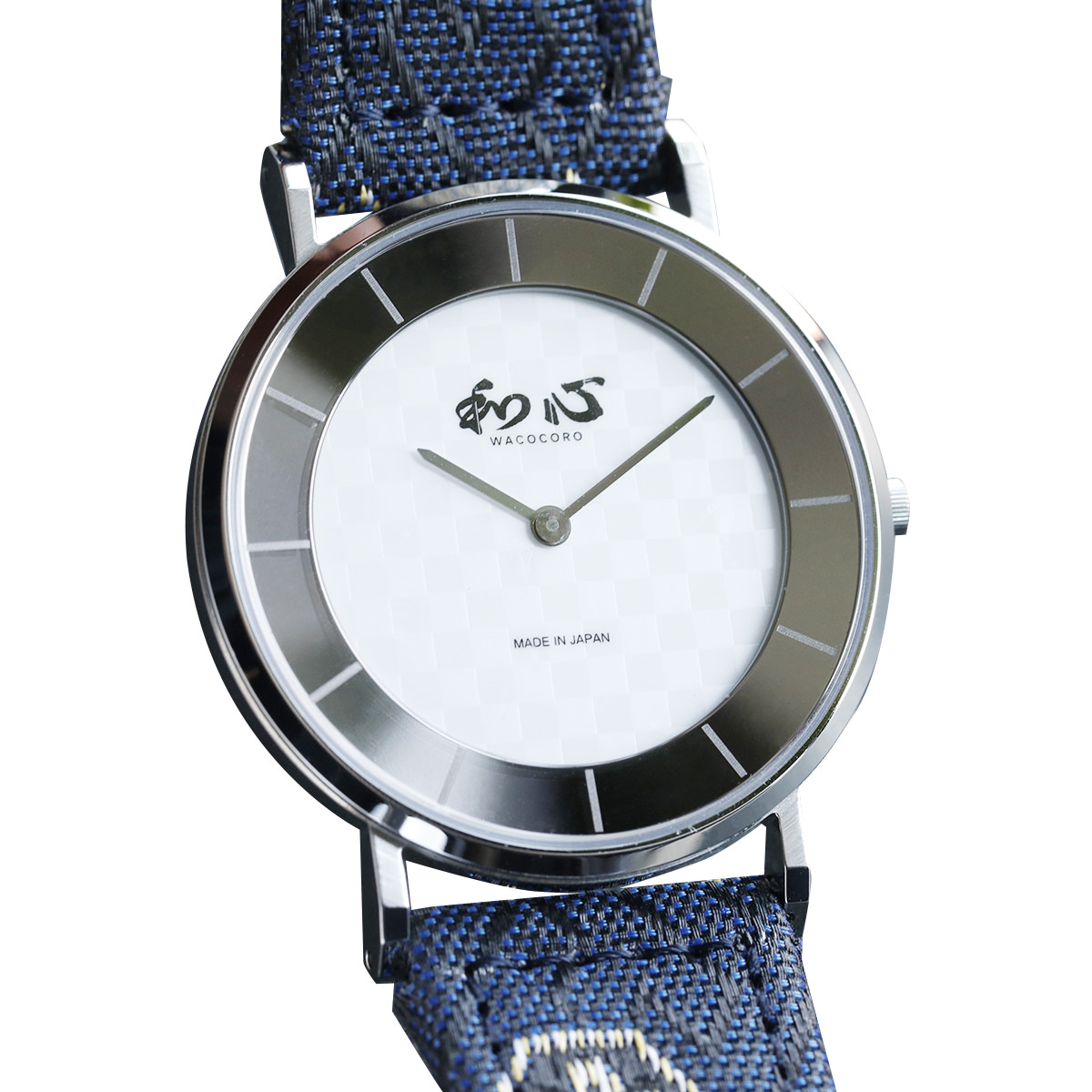和心 畳縁バンド 薄型 日本製腕時計 市松模様 白 〔全長約25cm・ベルト幅2cm〕