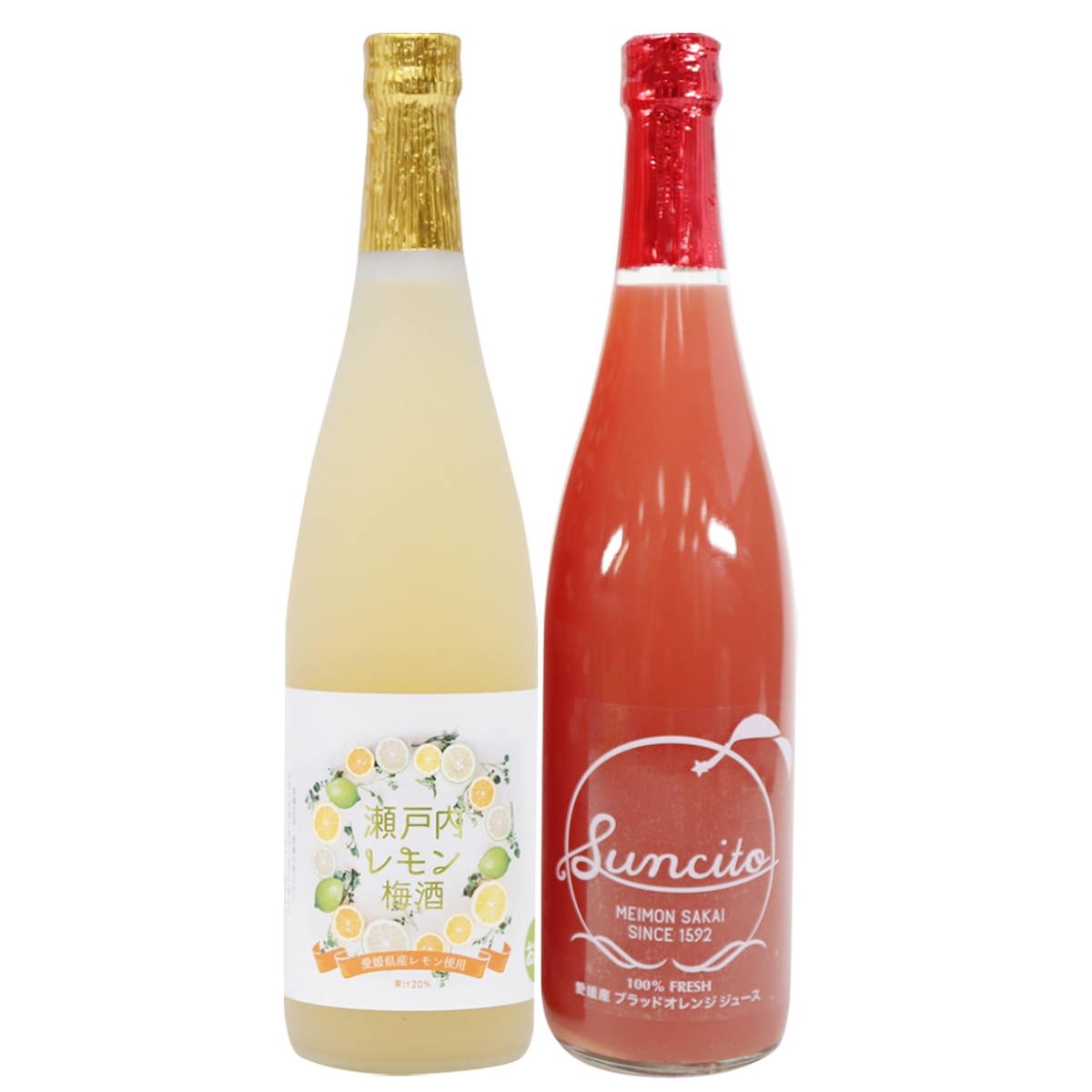 瀬戸内レモン梅酒 ブラッドオレンジストレートジュース セット 〔梅酒720ml、ジュース720ml〕