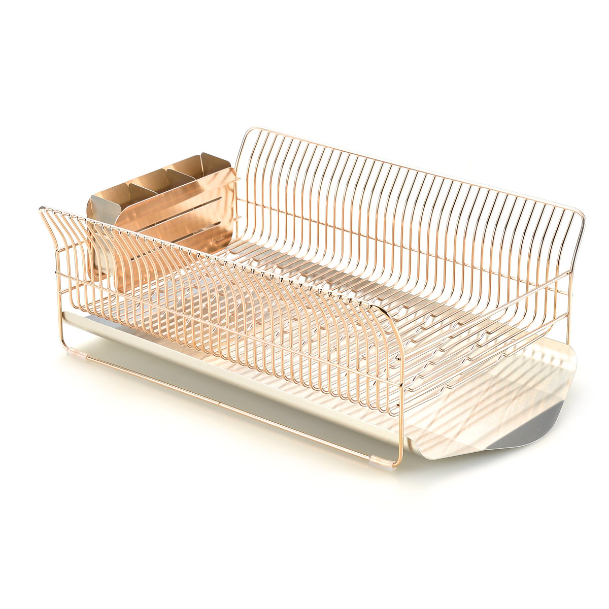 水切りラック 横置きタイプ ローズゴールド 〔外寸:約49.5×32.5×高さ17.0cm(トレイ含む)、重量:約2.32kg〕【沖縄県・離島 配送不可】