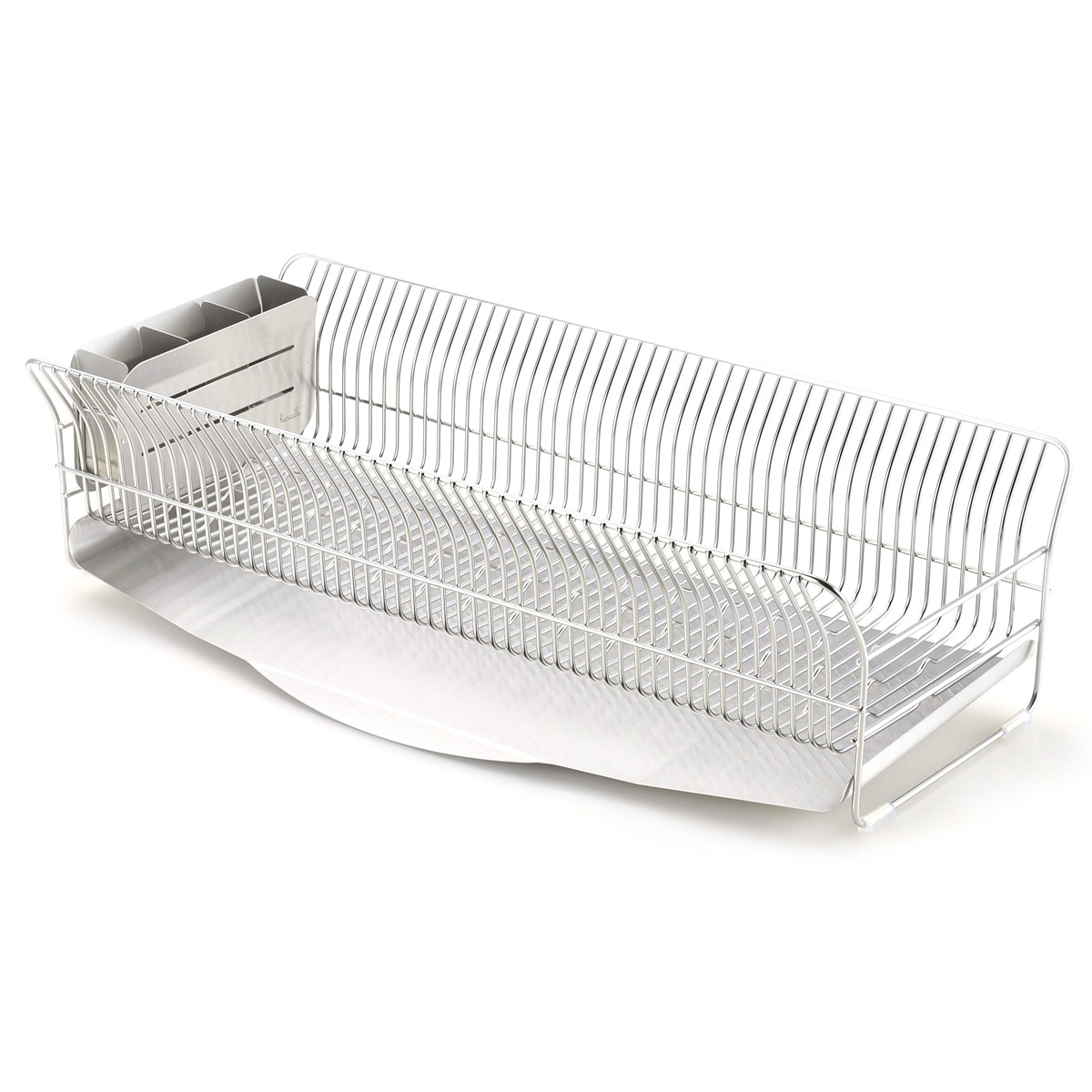 水切りラック 縦置きロングタイプ シルバー 〔外寸:約24.5×57.0×高さ16.0cm(トレイ含む)、重量:約2.41kg〕【沖縄県・離島 配送不可】