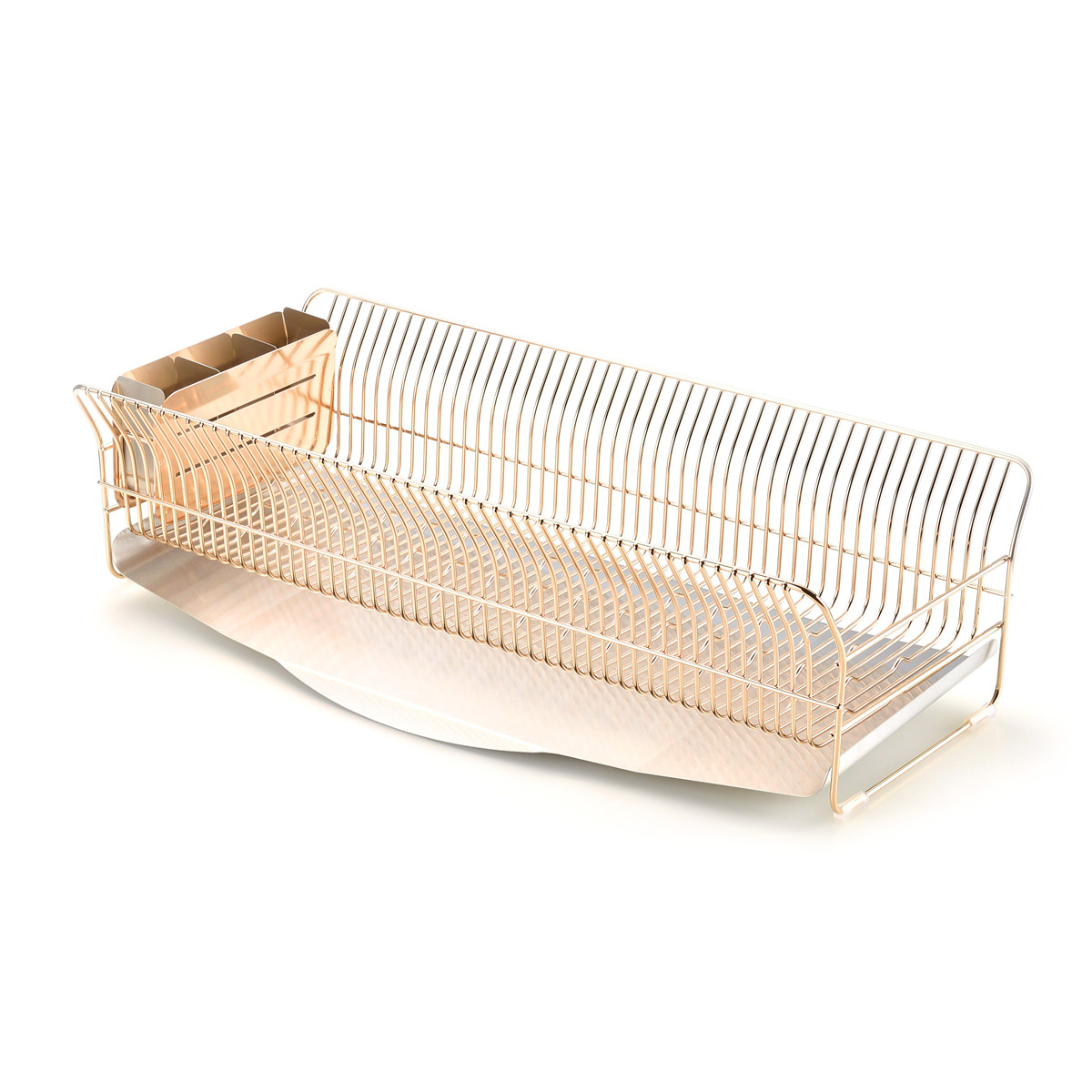 水切りラック 縦置きロングタイプ ローズゴールド 〔外寸:約24.5×57.0×16.0cm(トレイ含む)、重量:約2.41kg〕【沖縄県・離島 配送不可】
