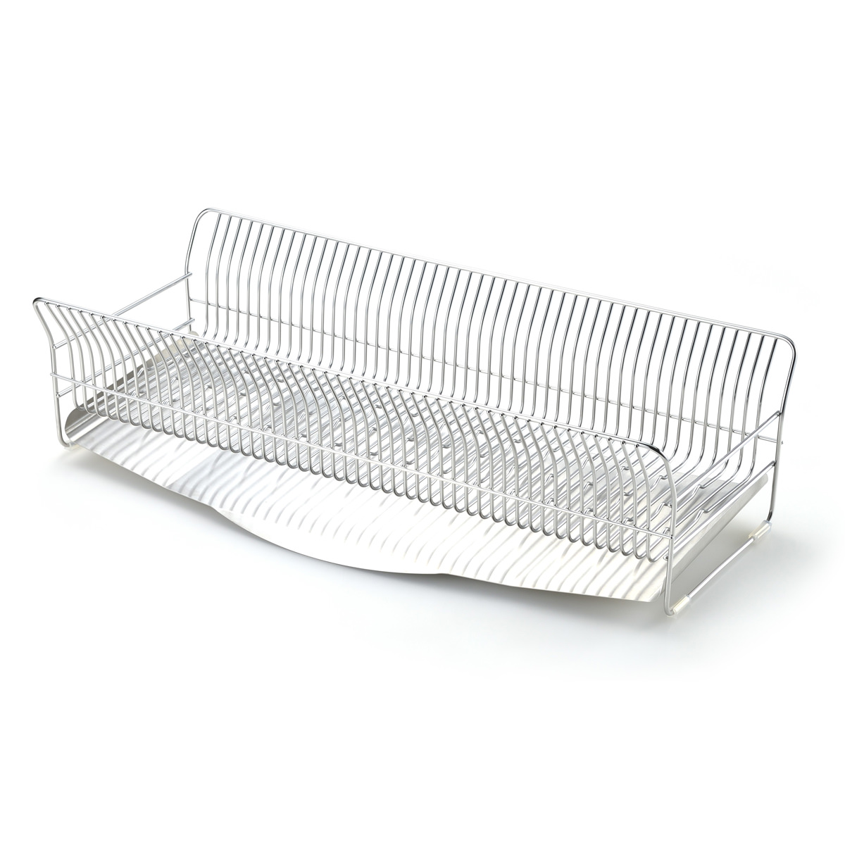 水切りラック 縦置きロングタイプ カゴ&トレイ シルバー 〔外寸:約24.5×57.0×高さ16.0cm、重量:約2.11kg〕【沖縄県・離島 配送不可】