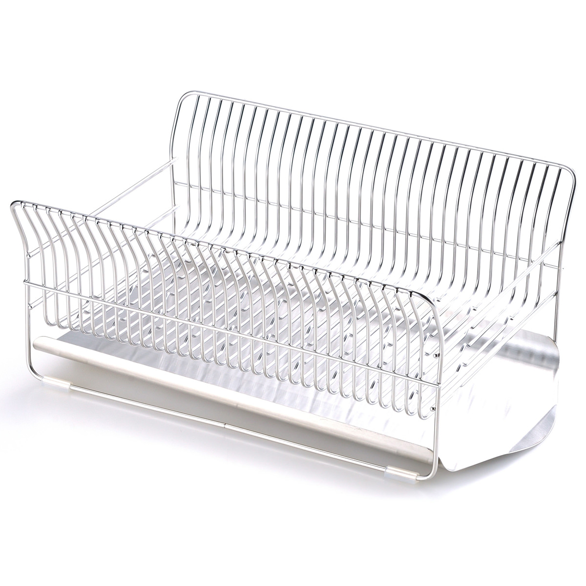 水切りラック コンパクト カゴ&トレイ 横置きタイプ シルバー 〔外寸:約40.2×27.5×17.0cm、重量:約1.62kg〕【沖縄県・離島 配送不可】