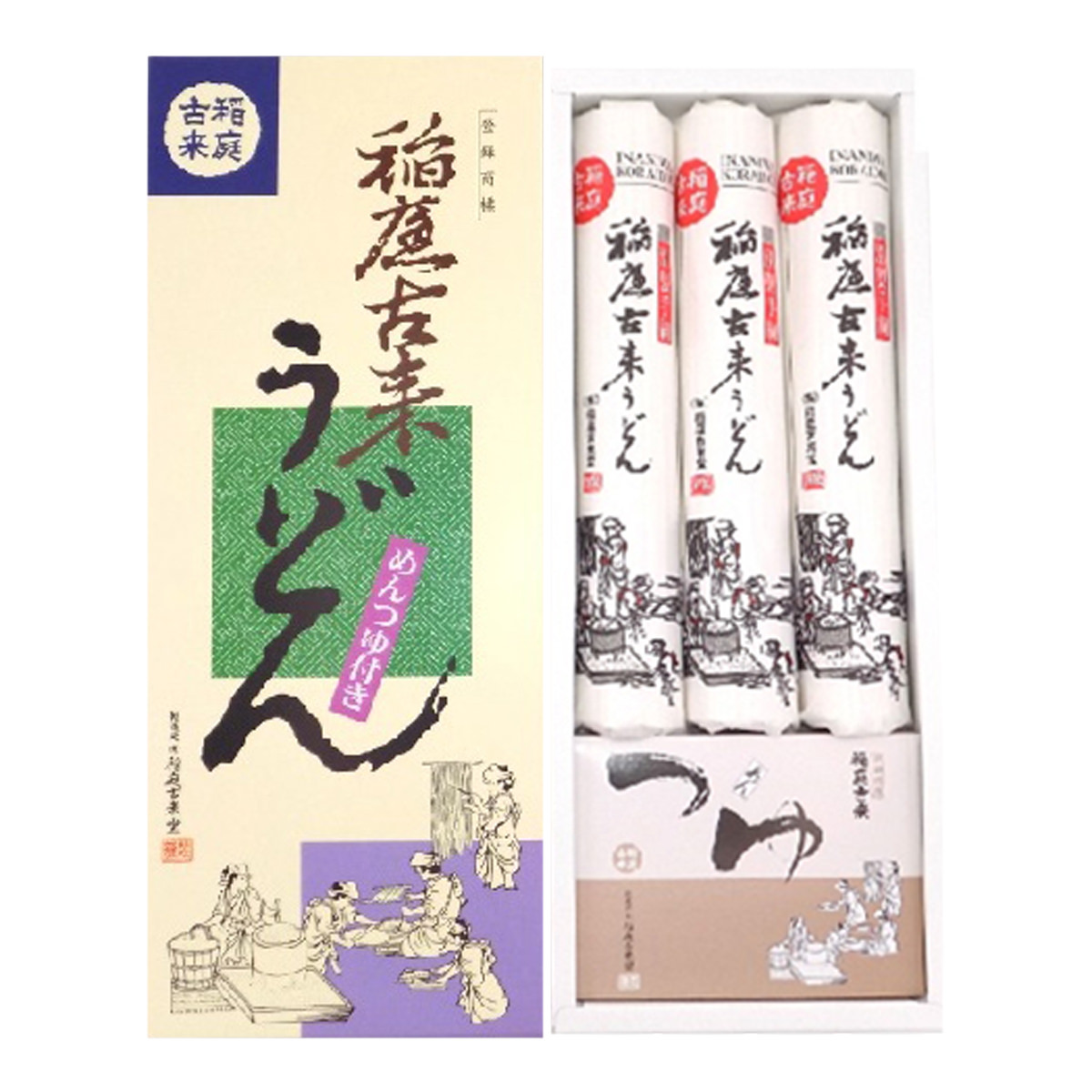 稲庭古来うどん 紙箱入 つゆ付 〔うどん150g×3束、つゆ20g×6袋〕