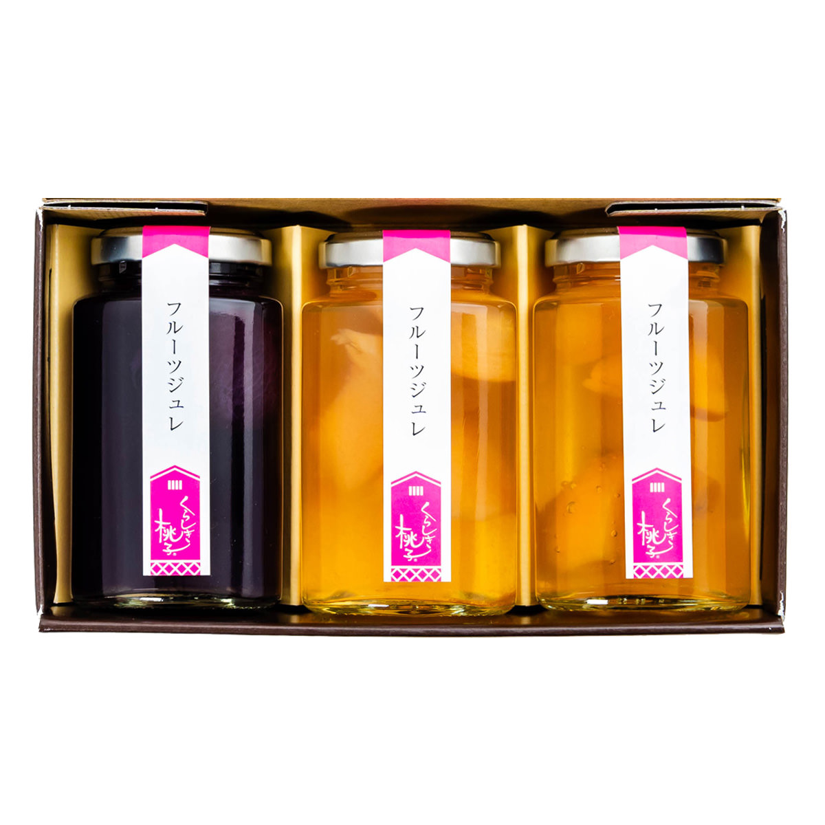桃とぶどうのジュレ 3種 詰め合わせ 〔清水白桃・ニューピオーネ・黄金桃 各110g〕
