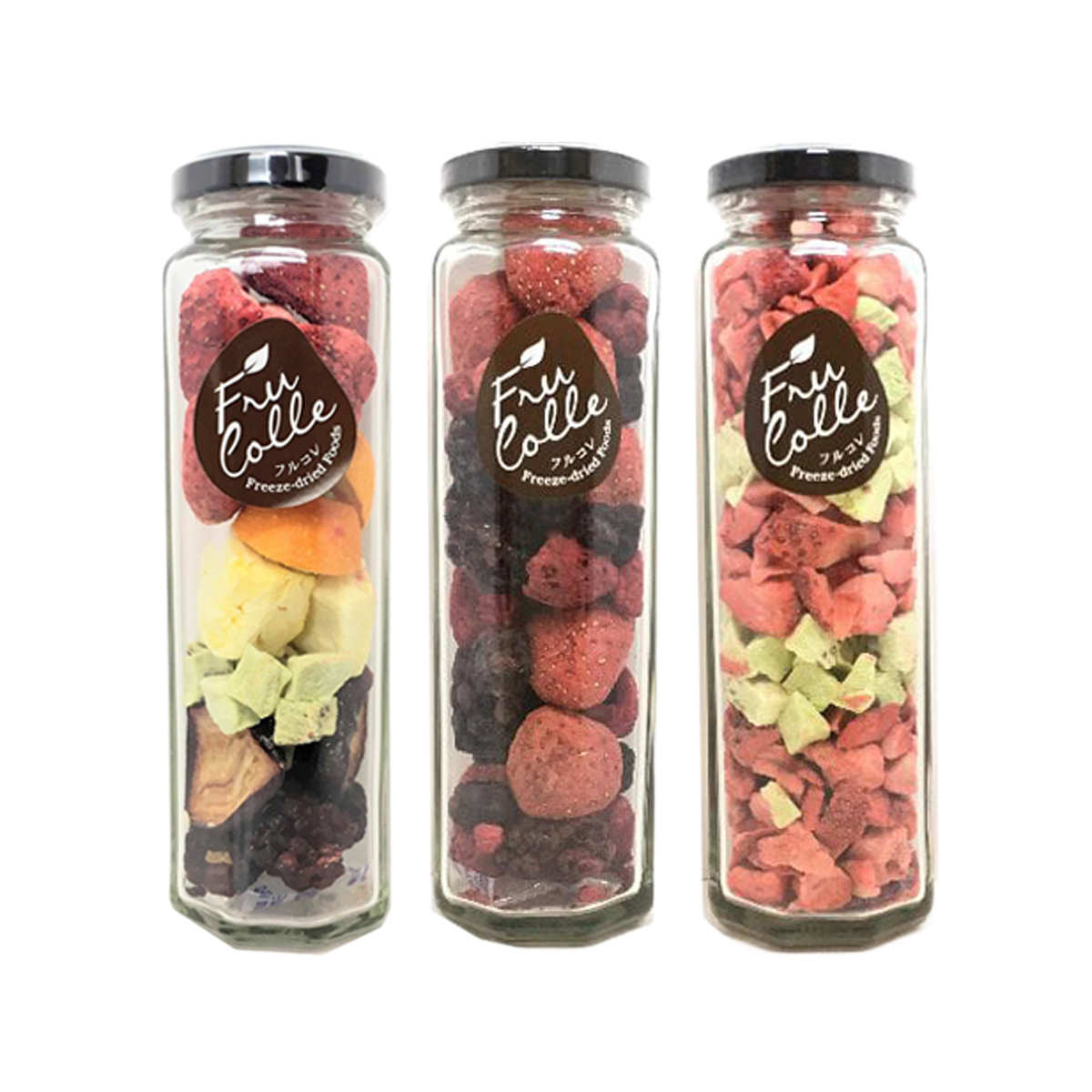 フルコレ フリーズドライ フルーツ 八角瓶 ギフトセット〔レインボー、MIXベリー、イチゴ/キウイ〕