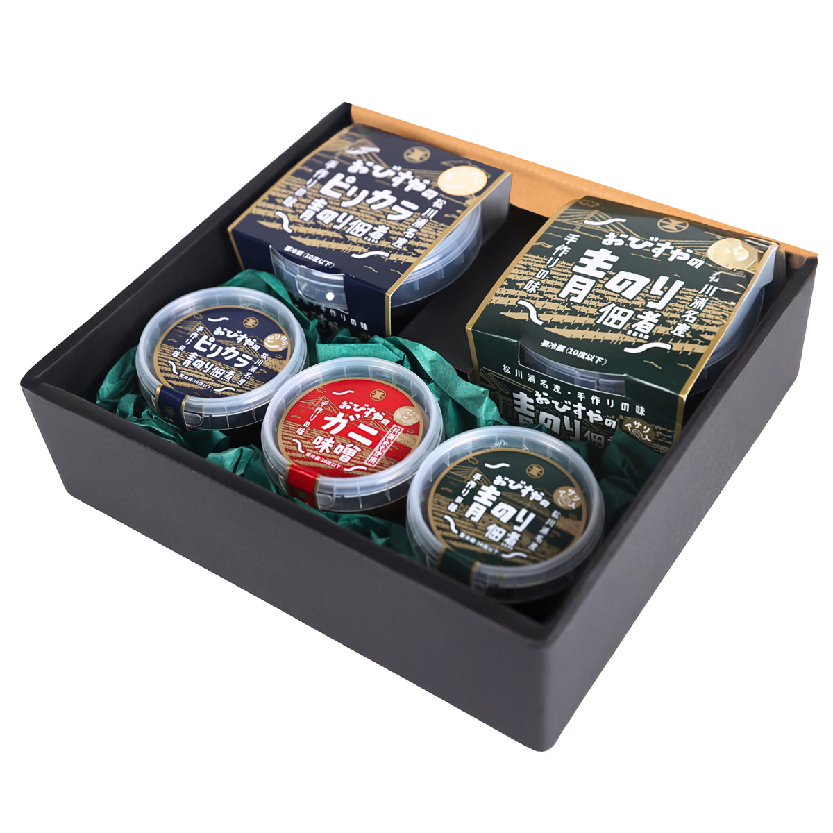 uoya おびすや 佃煮 詰め合わせ 食べ比べセット〔アサリ入2種、ピリカラ2種、ガニ味噌〕