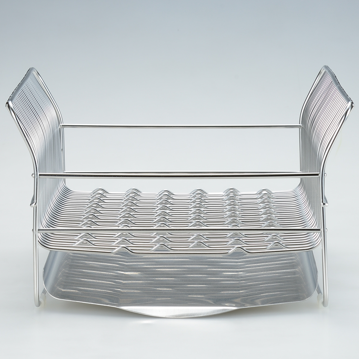 水切りラック コンパクト カゴ&トレイ 横置きタイプ シルバー 〔外寸:約40.2×27.5×17.0cm、重量:約1.62kg〕【沖縄県・離島 配送不可】