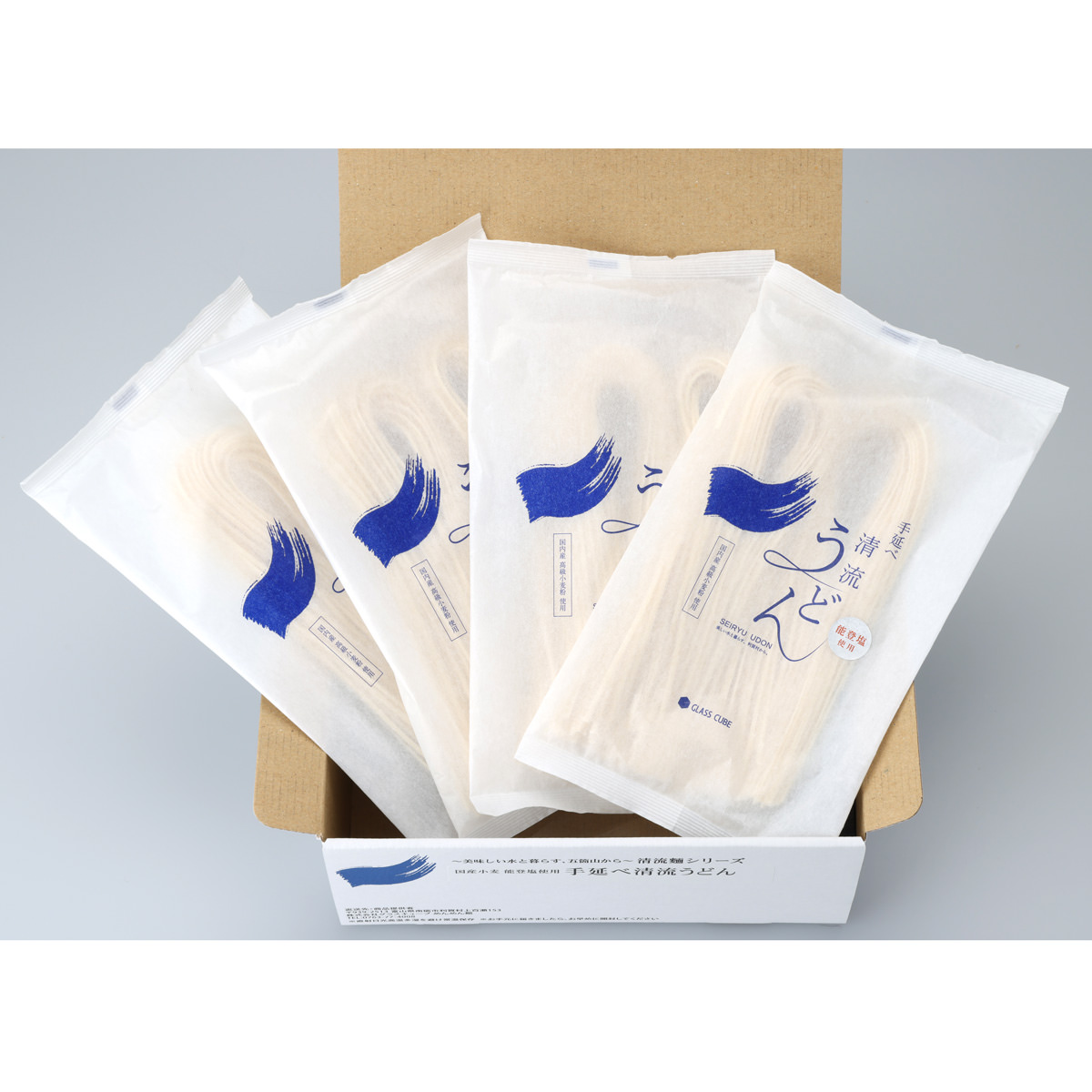 国産小麦 能登塩使用 手延べ清流うどん 簡易箱 〔180g×4袋〕