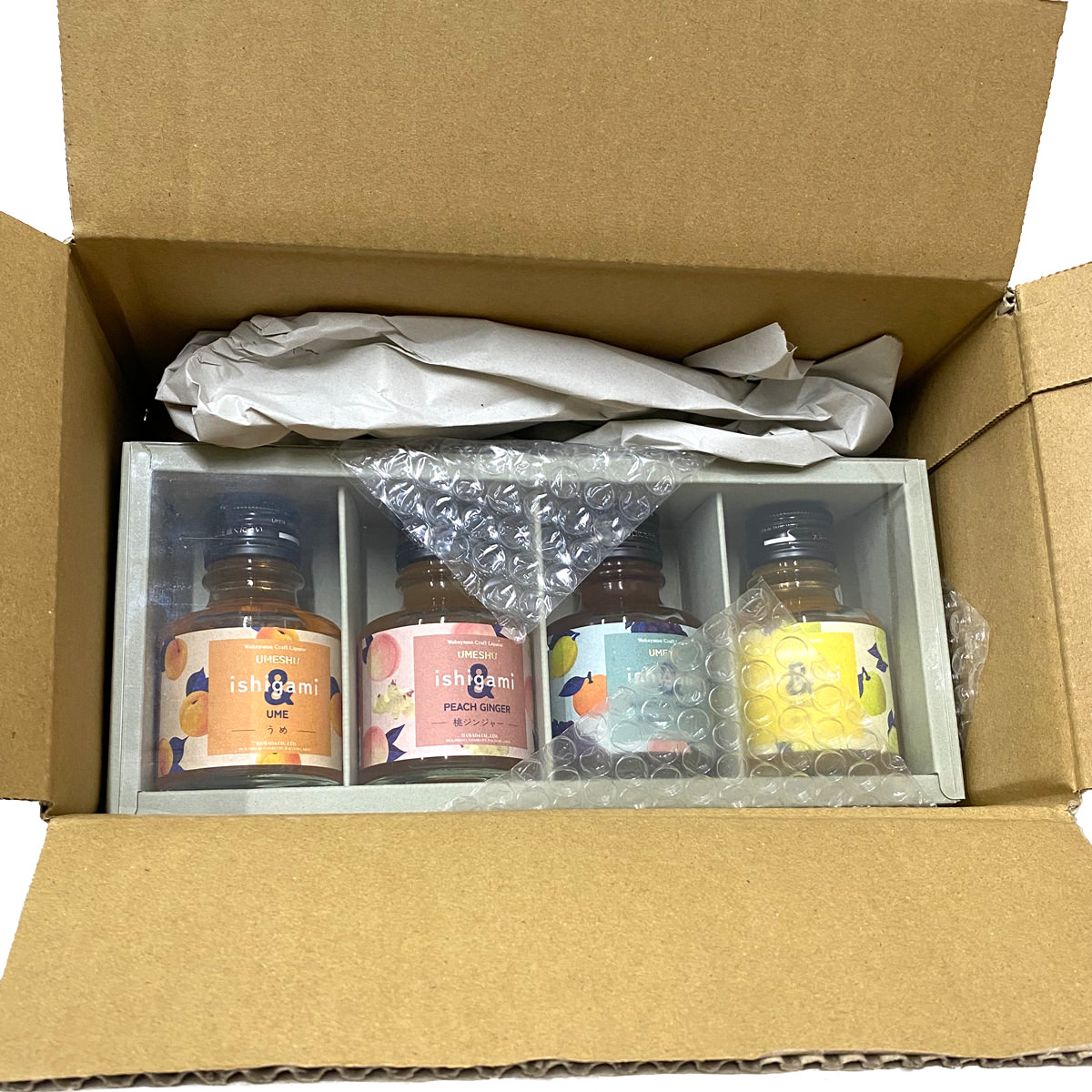 梅酒 ishigami & ミニボトル 4種 飲み比べ 〔うめ・桃ジンジャー・和歌山サングリア・ゆず 各90ml〕