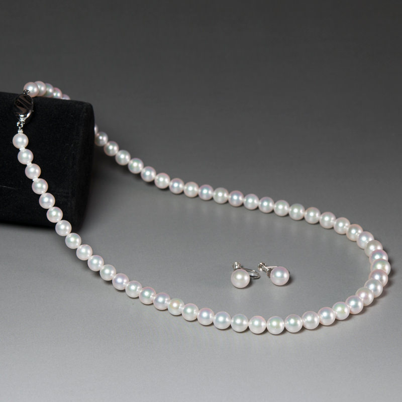 真珠ネックレス イヤリング(ピアス)セット〔ネックレス真珠6.0~8.0㎜約42cm・イヤリング(ピアス)真珠7.0~7.5mm〕 ピアス
