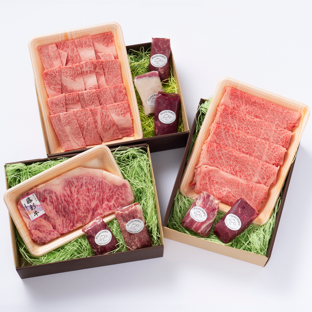 フジチク ふじ馬刺し 藤彩牛 プレミアム 3段 ギフトセット〔馬刺し7種、藤彩牛3種、たれ、しょうが〕