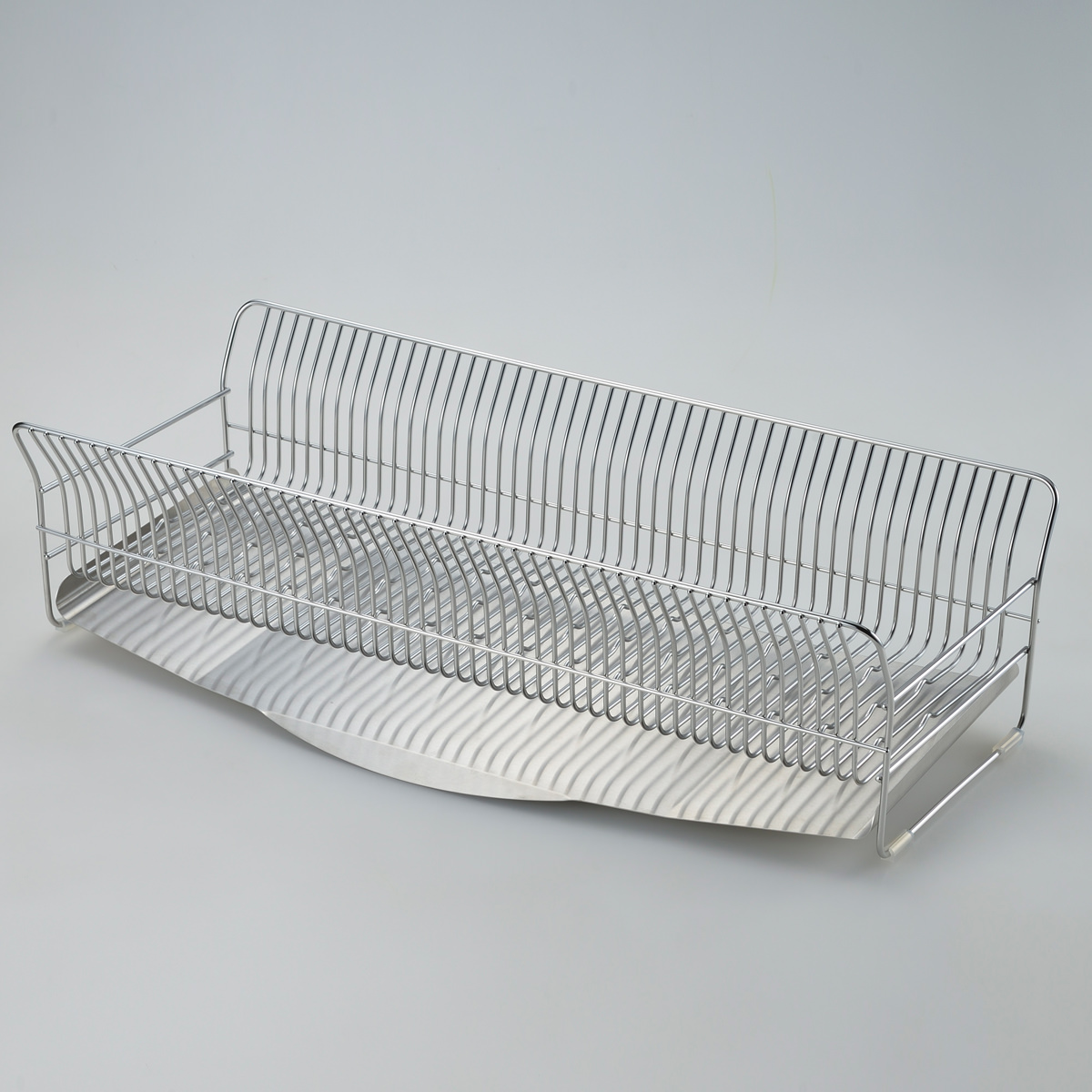 水切りラック 縦置きロングタイプ カゴ&トレイ シルバー 〔外寸:約24.5×57.0×高さ16.0cm、重量:約2.11kg〕【沖縄県・離島 配送不可】