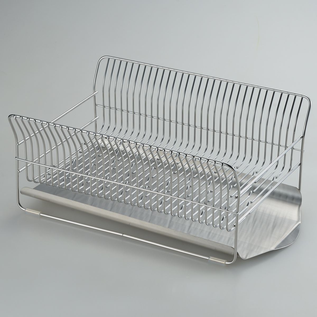 水切りラック コンパクト カゴ&トレイ 横置きタイプ シルバー 〔外寸:約40.2×27.5×17.0cm、重量:約1.62kg〕【沖縄県・離島 配送不可】