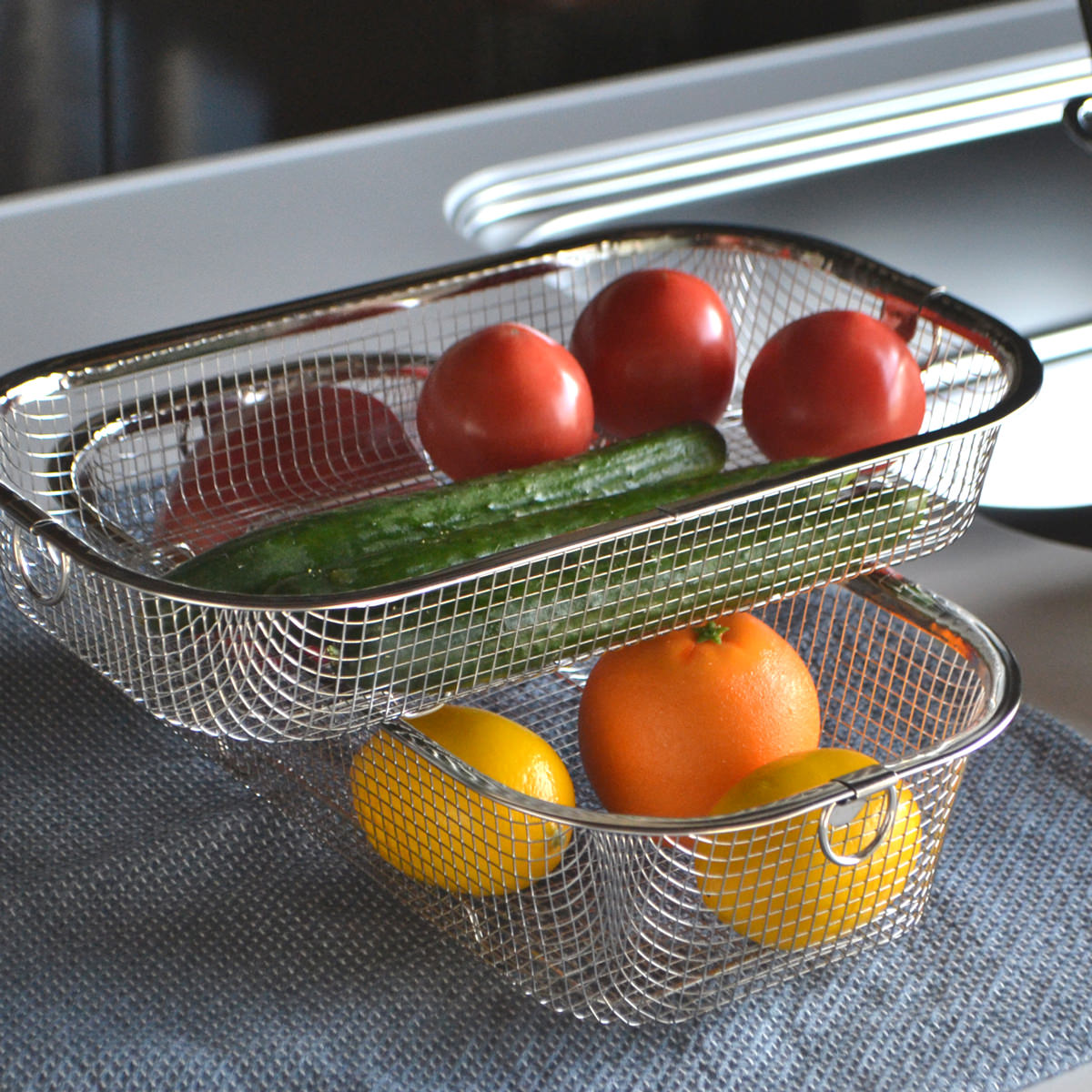 すっきり暮らす 水切かご 浅深セット 〔サイズ:約35.8×20.3×高さ7.0cm(浅型)/9.5cm(深型)〕【沖縄県・離島 配送不可】