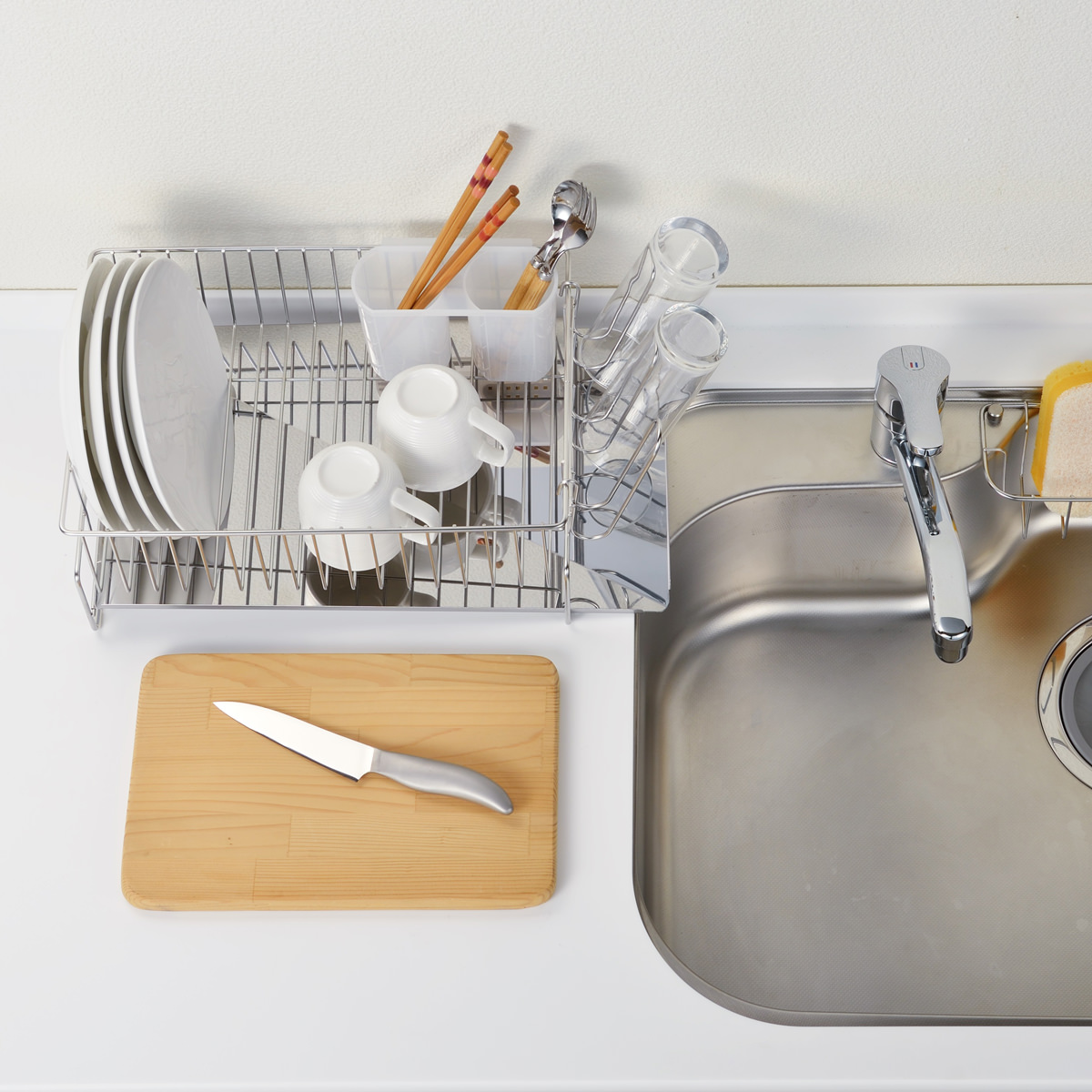 斜めに流れる 1段水切り 左置用 〔サイズ:約41.8×25.2×高さ14.0cm(付属品含まず)、重量:約1.2kg〕【沖縄県・離島 配送不可】