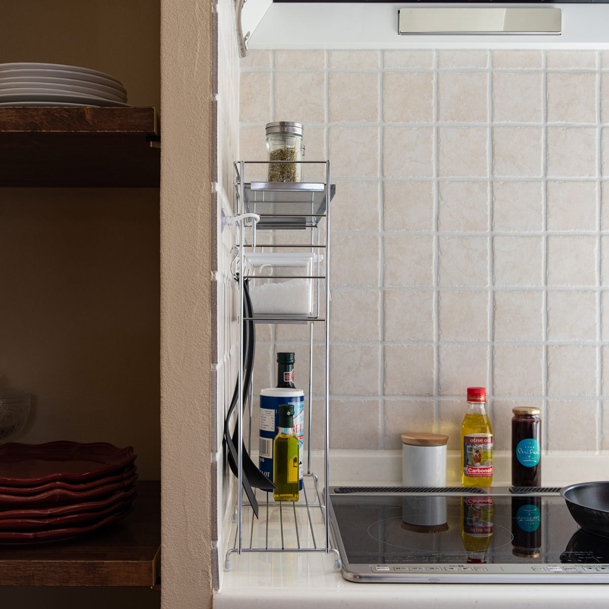 ステンレス天板 キッチンラック 〔約幅50.0×奥行14.5×高さ50.5cm(付属品含まず)、製品重量約1.26kg〕【沖縄県・離島 配送不可】 シルバー