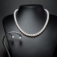真珠ネックレス イヤリング(ピアス)セット〔ネックレス真珠6.0～8.0㎜約42cm・イヤリング(ピアス)真珠7.0～7.5mm〕
