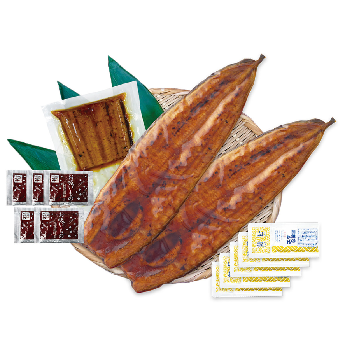 鹿児島県産 特大うなぎ蒲焼2尾 蒲焼切身1袋 セット 〔うなぎ蒲焼約250g×2、うなぎ切身80g×1、たれ・山椒各5、お吸い物×5〕【北海道・沖縄県・離島 配送不可】